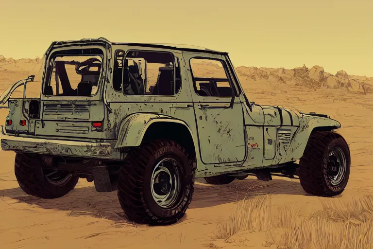 Prompt: digital illustration of mad max's fj 4 0 pursuit special, the last v 8 interceptor by makoto shinkai, ilya kuvshinov, lois van baarle, rossdraws, basquiat