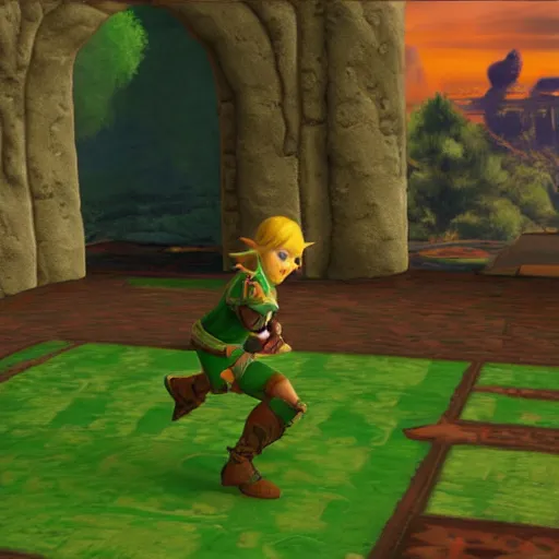 Image similar to linkle doing the splits, ingame screenshot from zelda