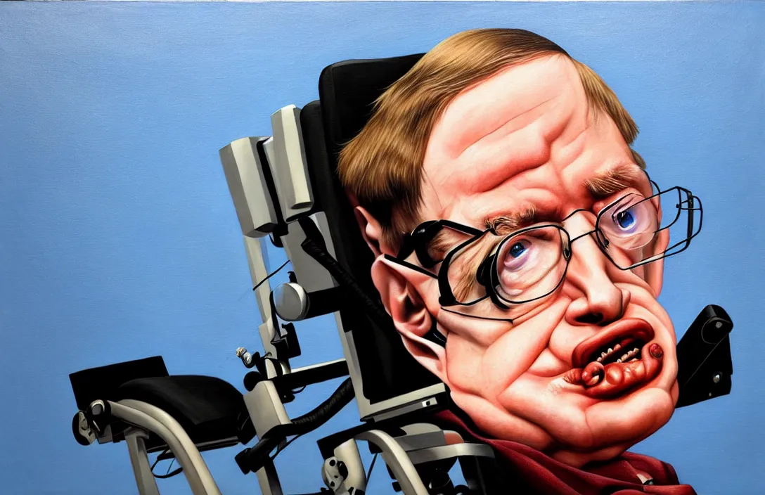 Image similar to stephen hawking!!!!!!!!!!!!!!!!!!!!!!!!!!!, detailed face, detailed painting, flat lighting by alberto mielgo and paul slater