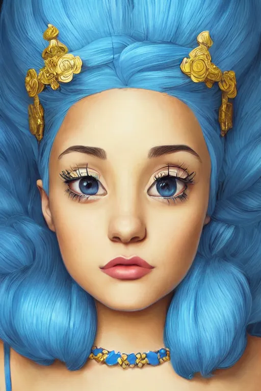 Image similar to beautiful cottagecore Ariana Grande as marge simpson, blue Hair, simpsons, marge, springfield, intricate, elegant, highly detailed, digital painting, artstation, concept art, smooth, sharp, focus, illustration, art by artgerm and greg rutkowski and alphonse mucha