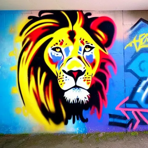 Image similar to wall with graffiti, splash painting of a lion