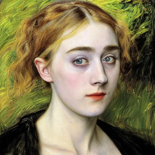 Prompt: Saoirse Ronan painted by John Everett Millais