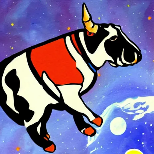 Prompt: A bull terrier in a spacesuit floating in space, colorful drawing