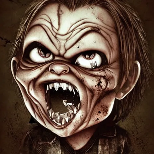 Prompt: grunge drawing of chucky by - michael karcz , loony toons style, horror themed, detailed, elegant, intricate