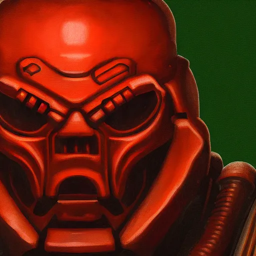 Image similar to portrait of doomguy from game doom, highly detailed, 8 k render centered, digital painting