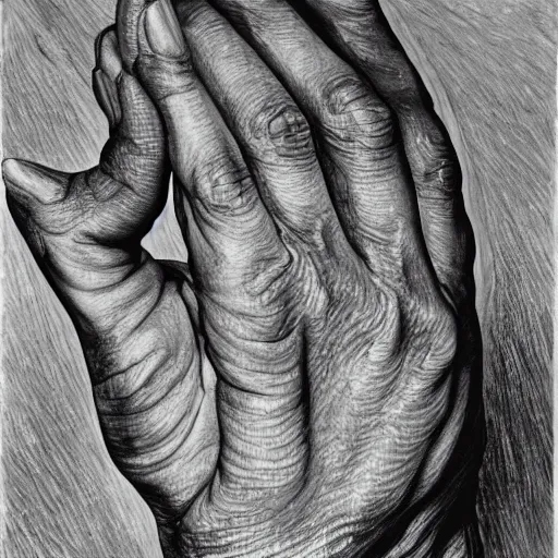 Image similar to detailed study of a human hand, Lucian Freud