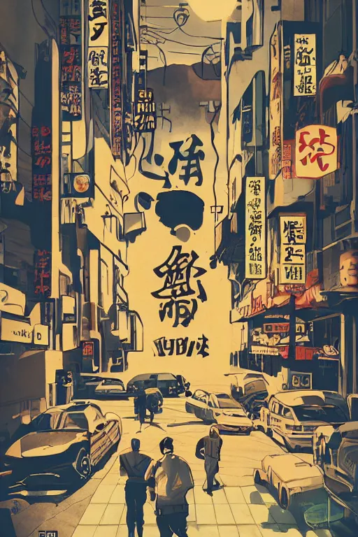 Image similar to movie poster, cereal, minimalist, striking visuals, street gang in city, cereal, dramatic lighting, epic composition, japanese lettering