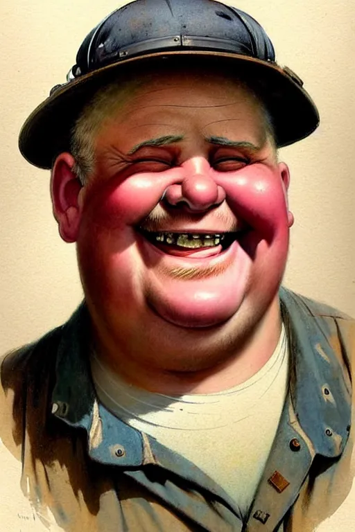 Image similar to ( ( ( ( ( 1 9 5 0 s retro happy smiling fat middle aged mechanic man face portrait. muted colors. ) ) ) ) ) by jean - baptiste monge!!!!!!!!!!!!!!!!!!!!!!!!!!!!!!