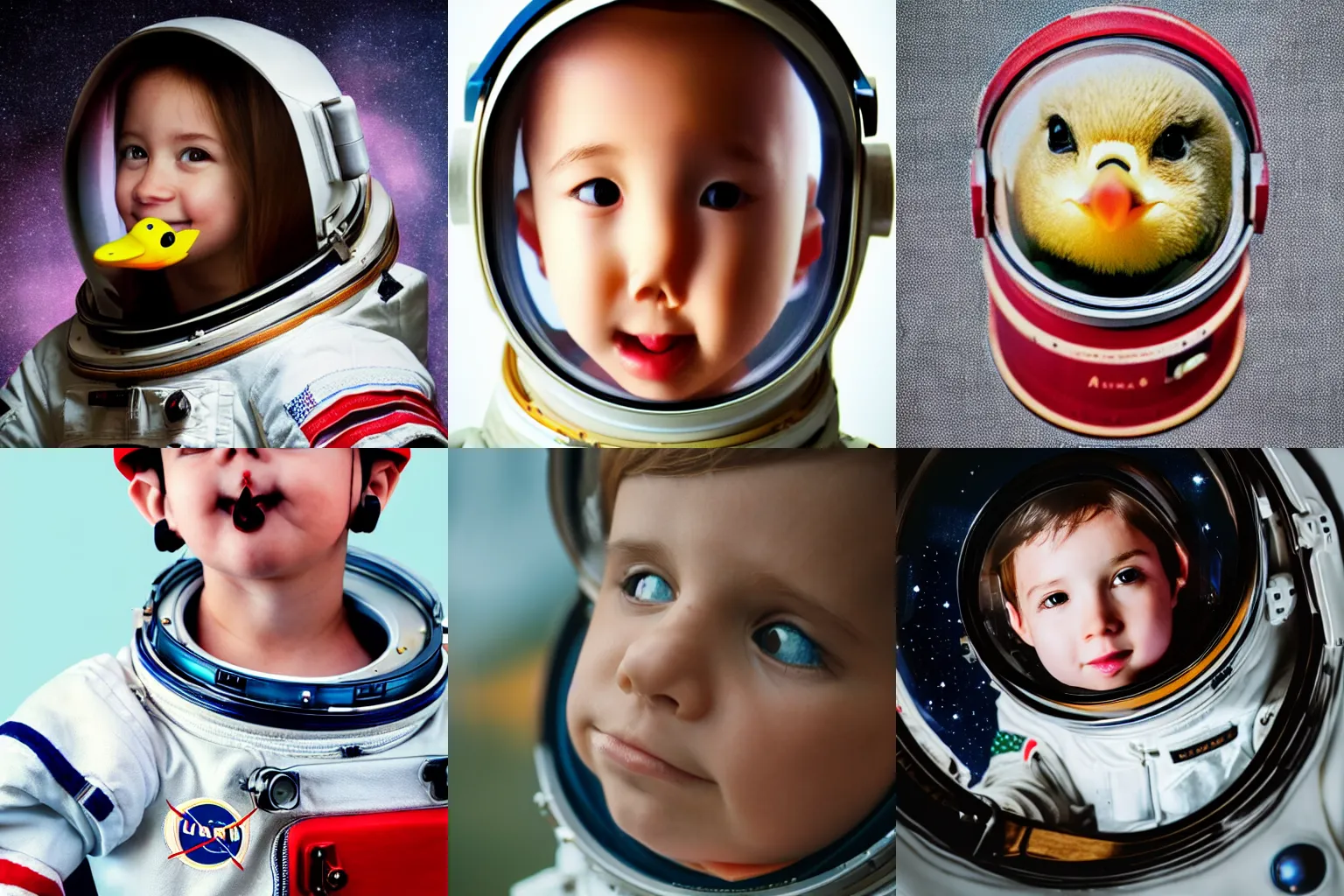 Image similar to A Very cute adorable astronaut duckling face portrait, realistic, 50mm lens, cinematic, realistic photo,