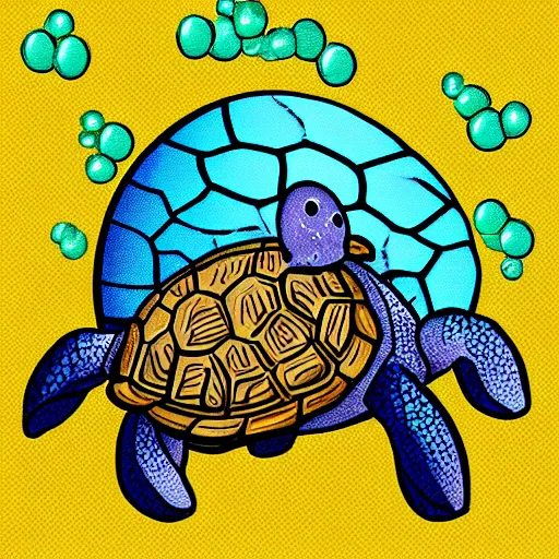 Image similar to turtle eating blue pop rocks digital art