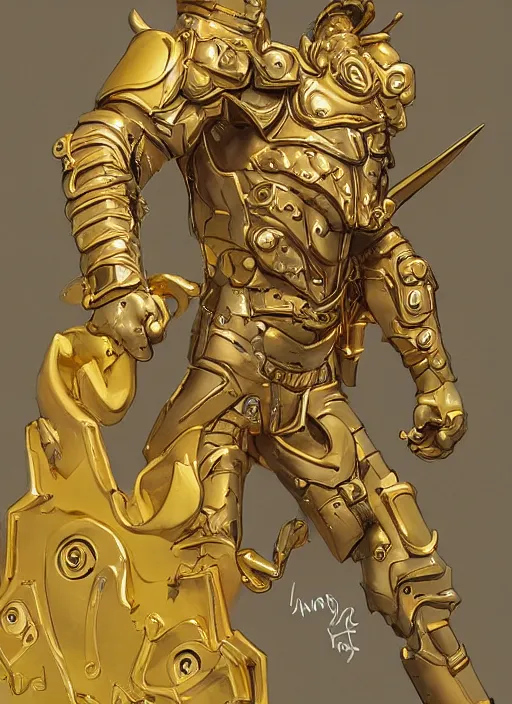 Image similar to gold paladin, james jean style, claymation style,