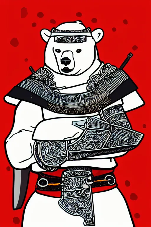 Image similar to Portrait of a polar bear as a samurai, knight, medieval, sticker, colorful, illustration, highly detailed, simple, smooth and clean vector curves, no jagged lines, vector art, smooth