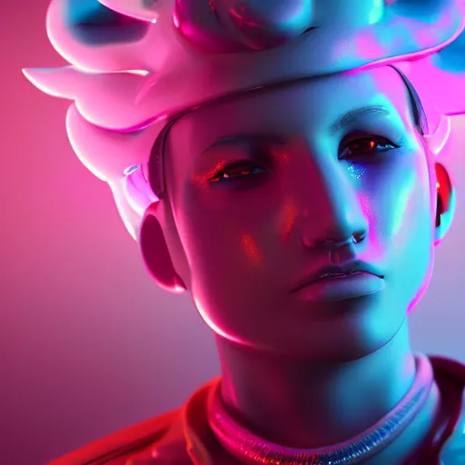 Image similar to candypunk rockstar, character design, high quality digital art, render, octane, redshift, volumetric lighting, oled