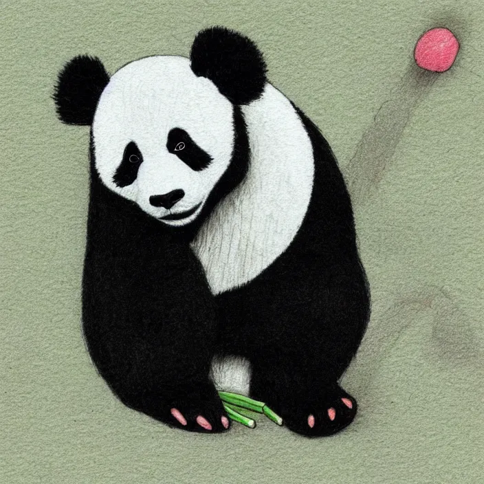 Image similar to isometric color pencil of a panda, i'm the style of spirited away