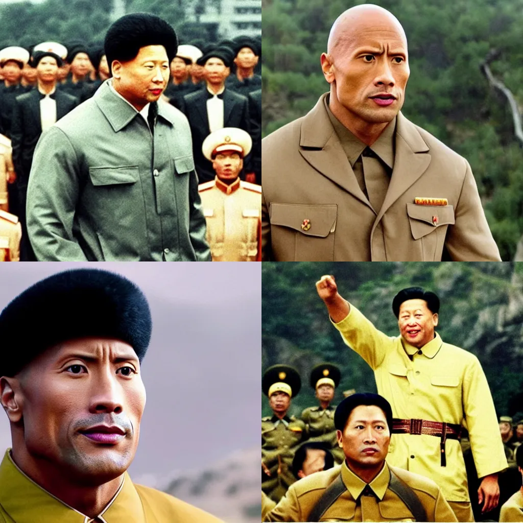 Prompt: Dwayne Johnson as Mao Zedong, communist leader of China