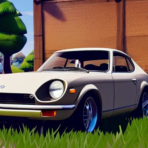 Prompt: a cartoon 1 9 7 0 datsun 2 4 0 z in fortnite, unreal engine