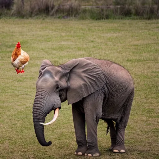 Prompt: a high quality photo of elephant with chicken head
