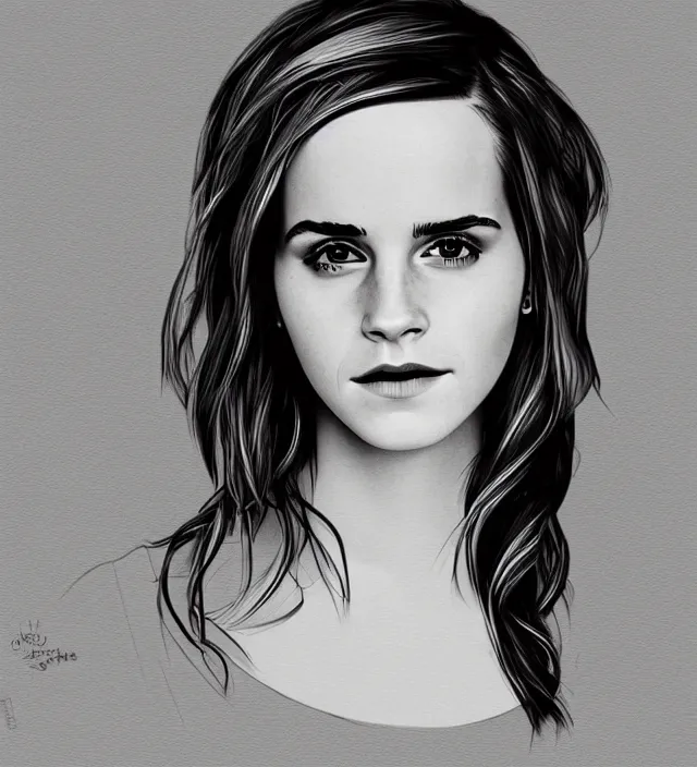 Image similar to one - line drawing of emma watson, on canvas, in the style of matte, digital art