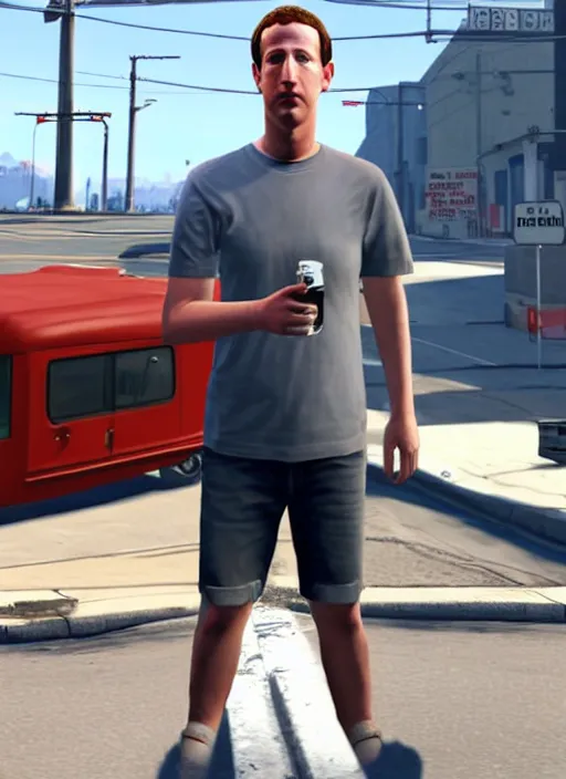 Image similar to Highly detailed full-body portrait of Mark Zuckerberg smoking crack, in GTA V, Stephen Bliss