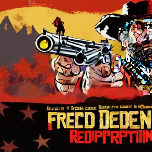 Prompt: Fred Flinstone Red Dead Redemption cover art