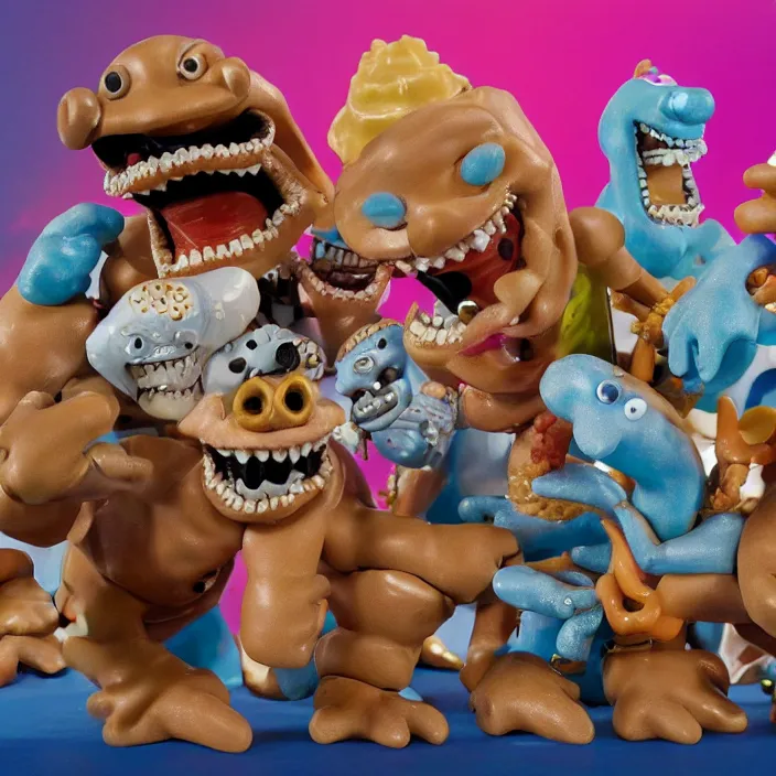 Prompt: hip hop street sharks wearing a ton of bussdown iced gold bling in wallace & gromit claymation