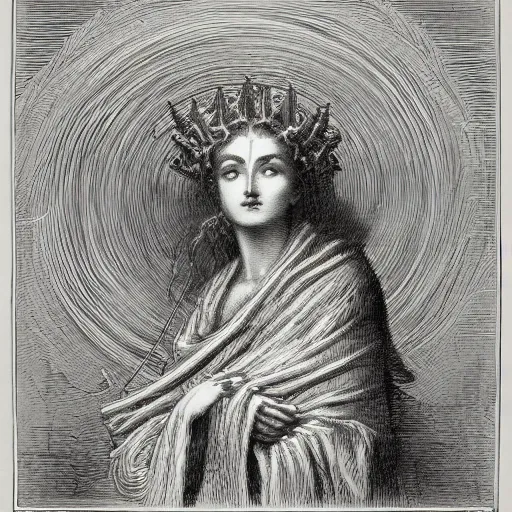 Prompt: Profile picture of a deity-of-language by Gustave Dore