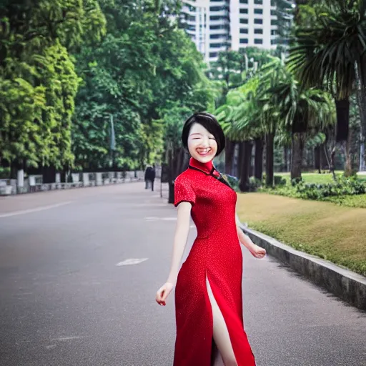 Image similar to girl in cheongsam with a great curve，photography, 4k, smile