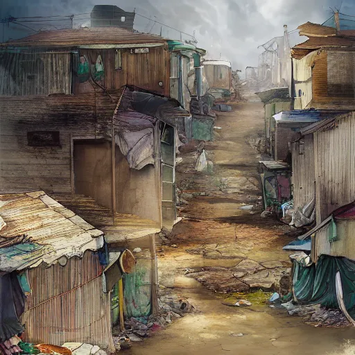 Image similar to the slums just outside the pearly - gates - of - the kingdom - of - heaven - in - the - clouds, digital art