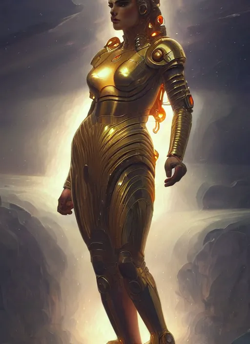 Image similar to the godess hera looking angry, sci - fi armour, tech wear, volumetric lights, sci - fi, intricate, elegant, highly detailed, digital painting, artstation, concept art, smooth, sharp focus, illustration, art by artgerm and greg rutkowski and alphonse mucha