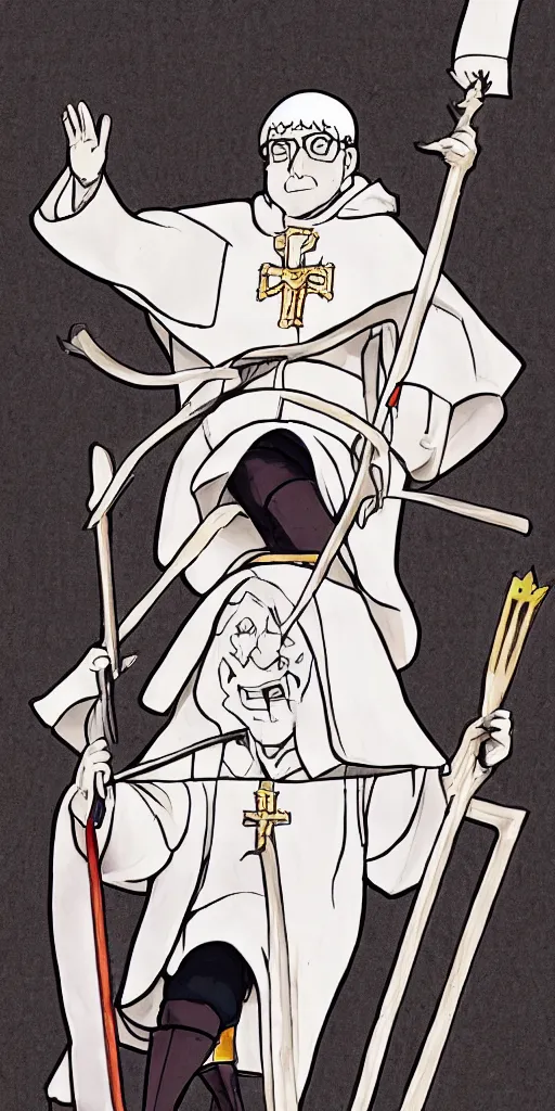 Image similar to the pope drawn by studio trigger, in the style of Little Witch Academia