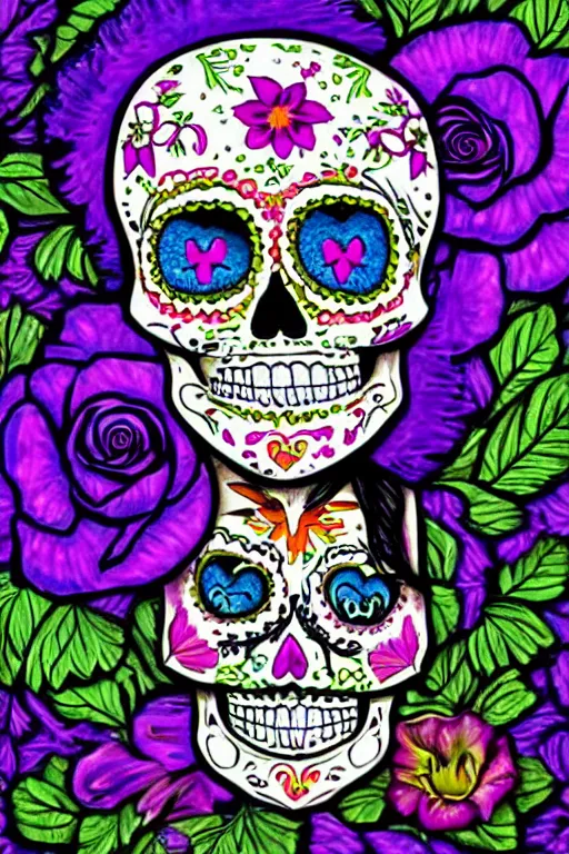 Prompt: Illustration of a sugar skull day of the dead girl, art by phil koch