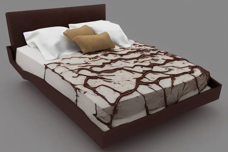 Prompt: 3 d render of a bed made of melted chocolate