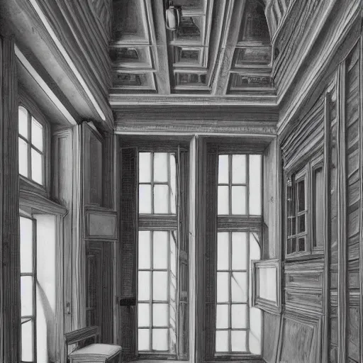 Prompt: maurits cornelis escher, room height detailed