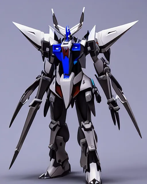 Image similar to futuristic wolf mecha!! azure details! wolf armor! wolf helmet! 8 k hd resolution, barbatos gundam, bandai box art, zoids, makoto kobayashi, frank gehry, raymond swanland, unreal engine 5! octane render! cgi!