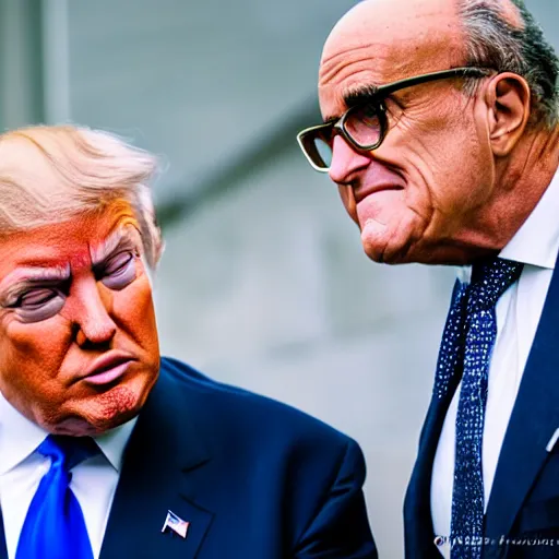 Prompt: donald trump tickling rudy giuliani, canon eos r 3, f / 1. 4, iso 2 0 0, 1 / 1 6 0 s, 8 k, raw, unedited, symmetrical balance, wide angle