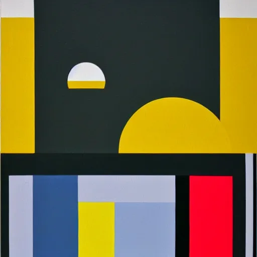 Prompt: A abstract painting in the style of Tatsuro Kiuchi, flat colour-block style, black, navy, olive, mustard, geometric abstraction, painting of a vintage phone, modern pastel colours