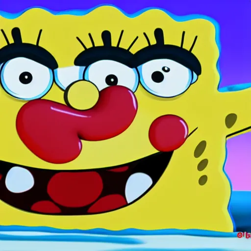 Prompt: a 3d redner of spongebob with a knife