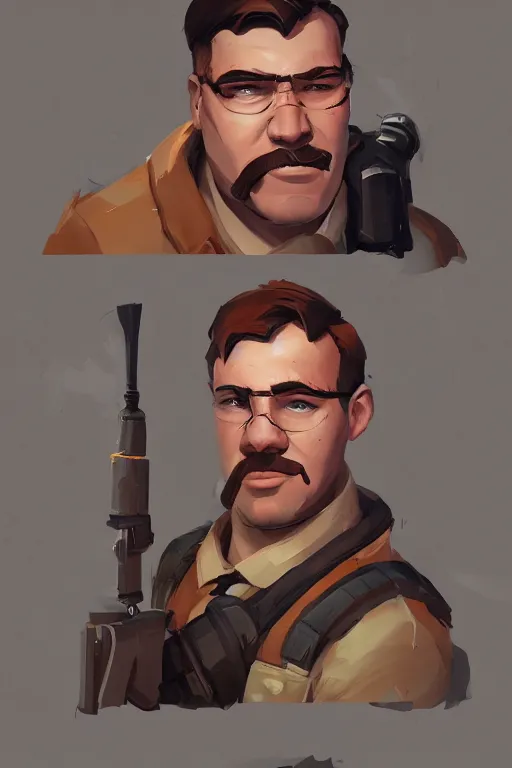 Image similar to beautiful highly detailed realistic stylized character portrait team fortress 2 engineer, detailed character art master portrait by ismail inceoglu, trending on artstation