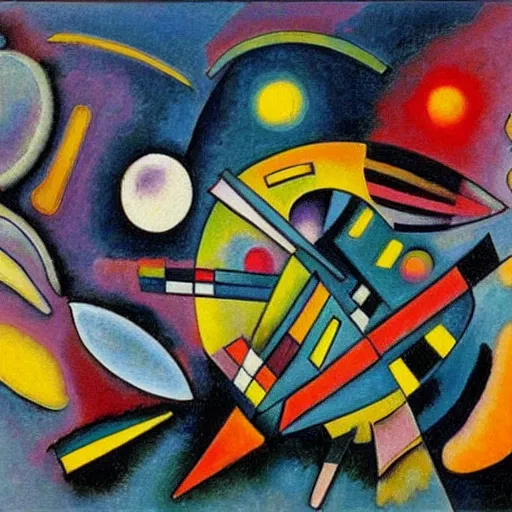 Image similar to A very detailed oil painting of a huge spaceship by Kandinsky