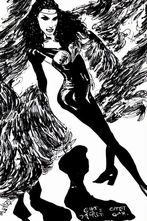 Image similar to portrait of gal gadot dancing, nightclub, stunning dress, style of guido crepax