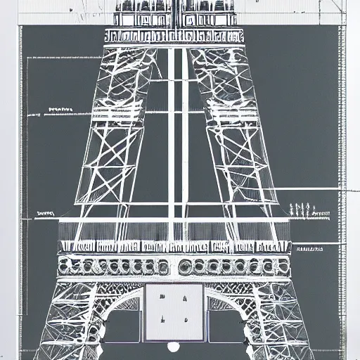 Image similar to rejected design sketches for the eiffel tower blueprint technical drawing