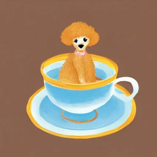 Image similar to Concept art of cute poodle sitting inside a tea cup