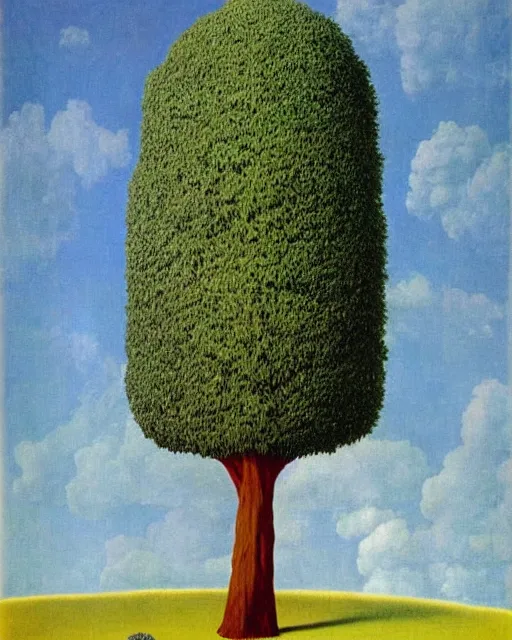 Prompt: a giant archaic tree with a hole in the middle holding a microcosmos by rene magritte and salvadore dali