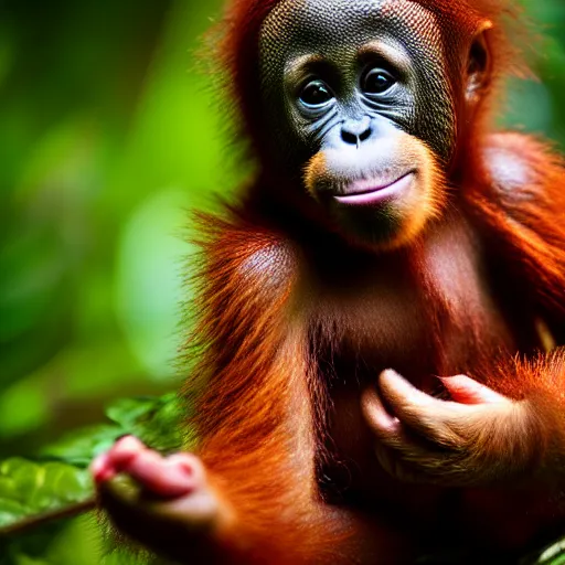 Image similar to pixel art of a baby orangutan 4 k, high resolution, still, landscape, hd, dslr, pixel art