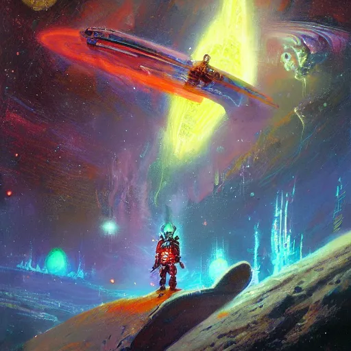 Image similar to epic illustration of Christopher Lloyd as a space wizard by Paul Lehr, detailed,