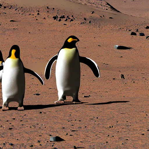 Prompt: giant penguins were spotted on mars