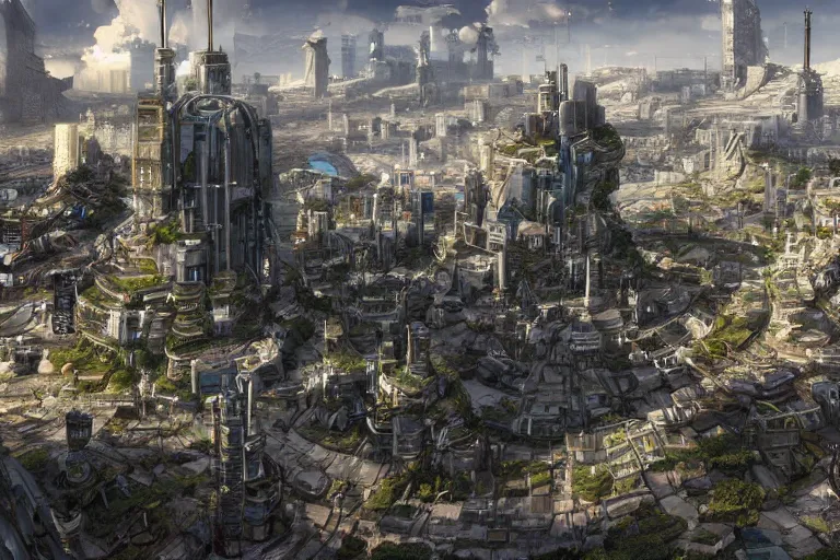 Prompt: cyberpunk minas tirith, extremely detailed landscape architecture wide-shot