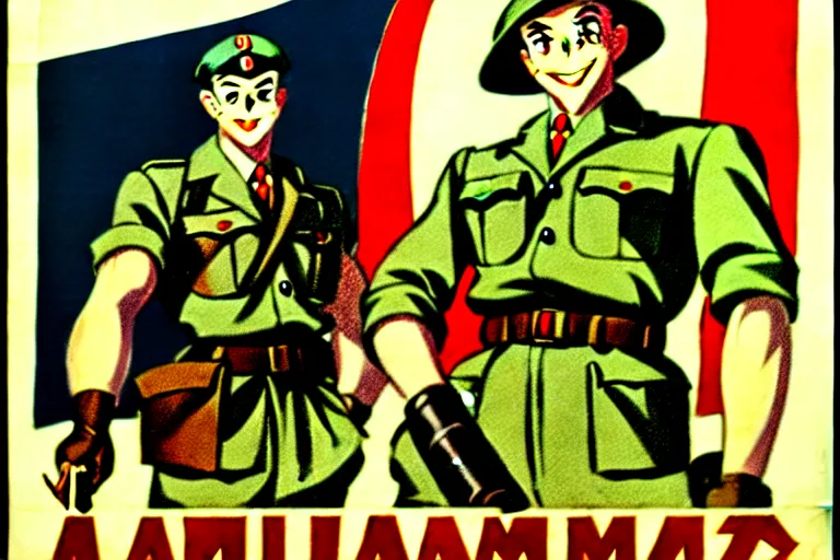 Image similar to 1940s, war, anime, poster, smiling tanks