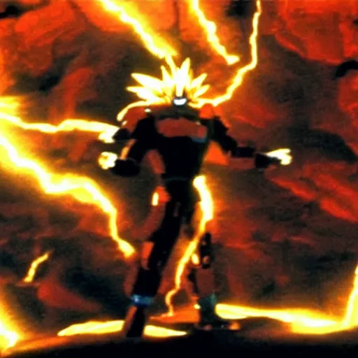 Image similar to movie still of robot goku, cinematic composition, cinematic light, criterion collection, by wes craven