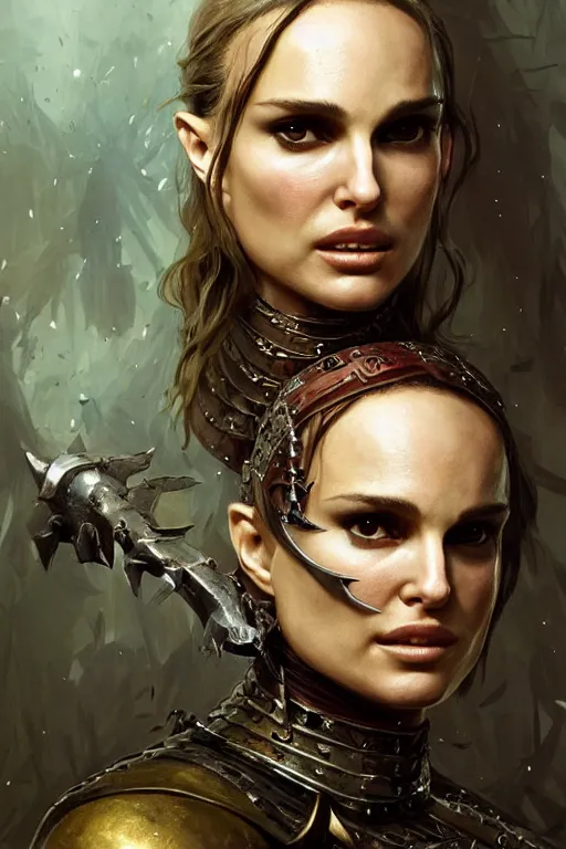 Image similar to natalie portman, legendary warrior, heroic, lord of the rings, tattoos, decorative ornaments, battle armor, by carl spitzweg, ismail inceoglu, vdragan bibin, hans thoma, greg rutkowski, alexandros pyromallis, perfect face, fine details, realistic shading photorealism